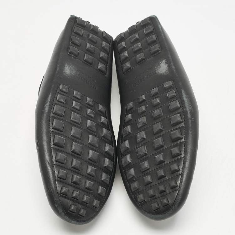 Pre Owned Hermes Black Leather Irving Loafers Size 42.5