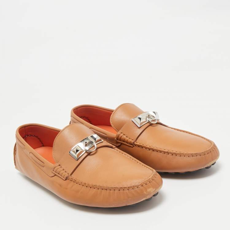 Pre Owned Hermes Brown Leather Irving Loafer Size 42.5
