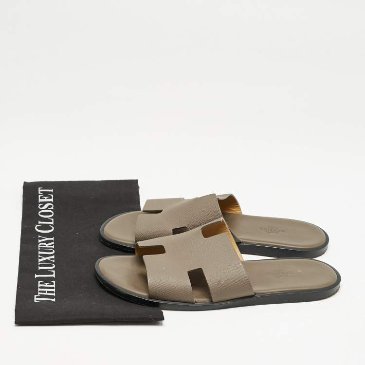 Pre Owned Hermes Brown Leather Izmir Flat Slides Size 40