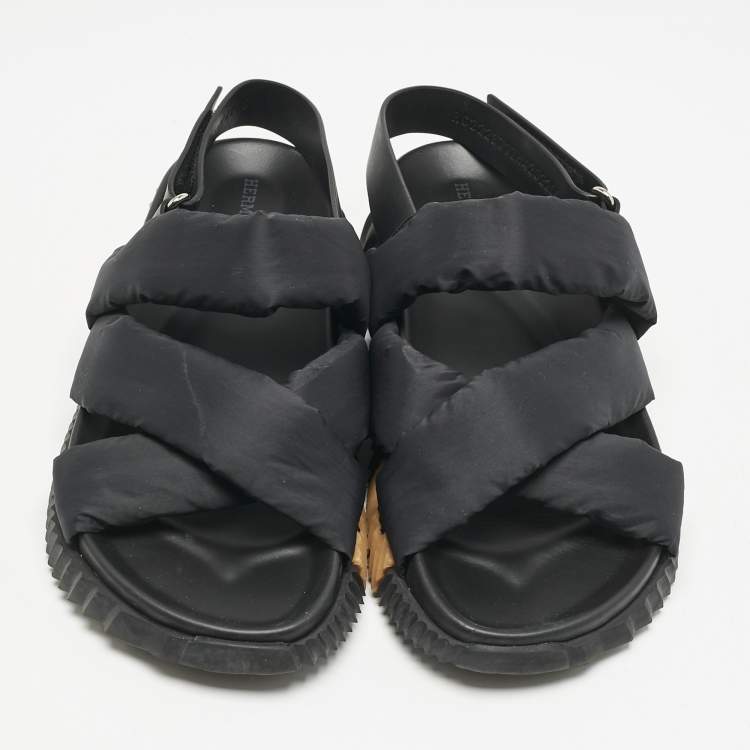 Pre Owned Hermes Black Fabric and Leather Electric Sandals Size 42