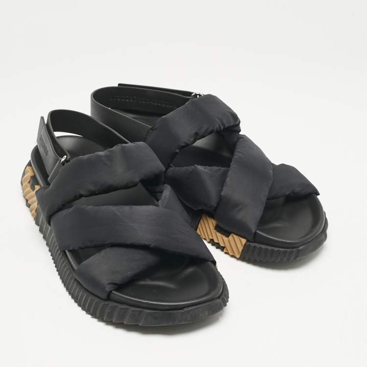 Pre Owned Hermes Black Fabric and Leather Electric Sandals Size 42
