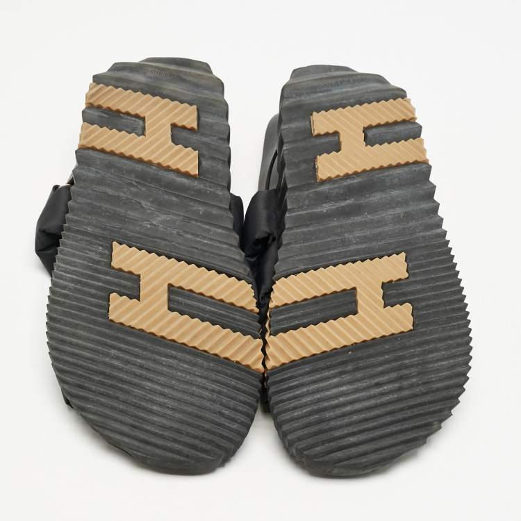Pre Owned Hermes Black Fabric and Leather Electric Sandals Size 42