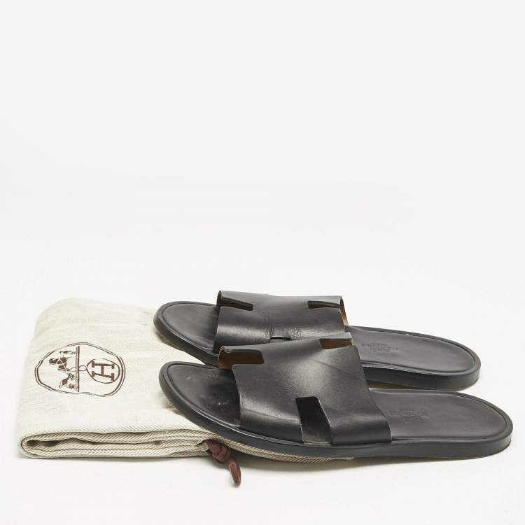 Pre Owned Hermes Black Leather Izmir Slide Sandals Size 40