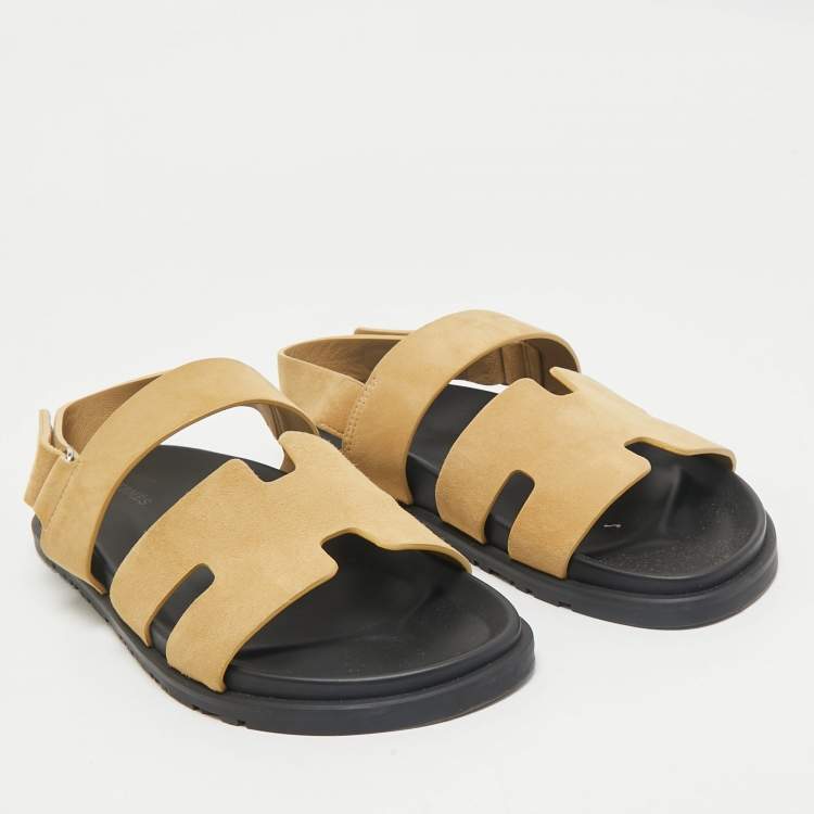 Pre Owned Hermes Beige Suede Genius Slingback Sandals Size 40