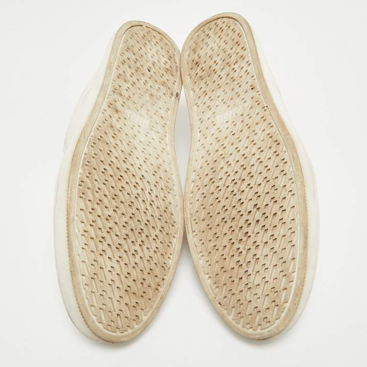 مملوكة مسبقًا Hermes White/Orange Leather Quicker Low-Top Sneakers Size 41.5
