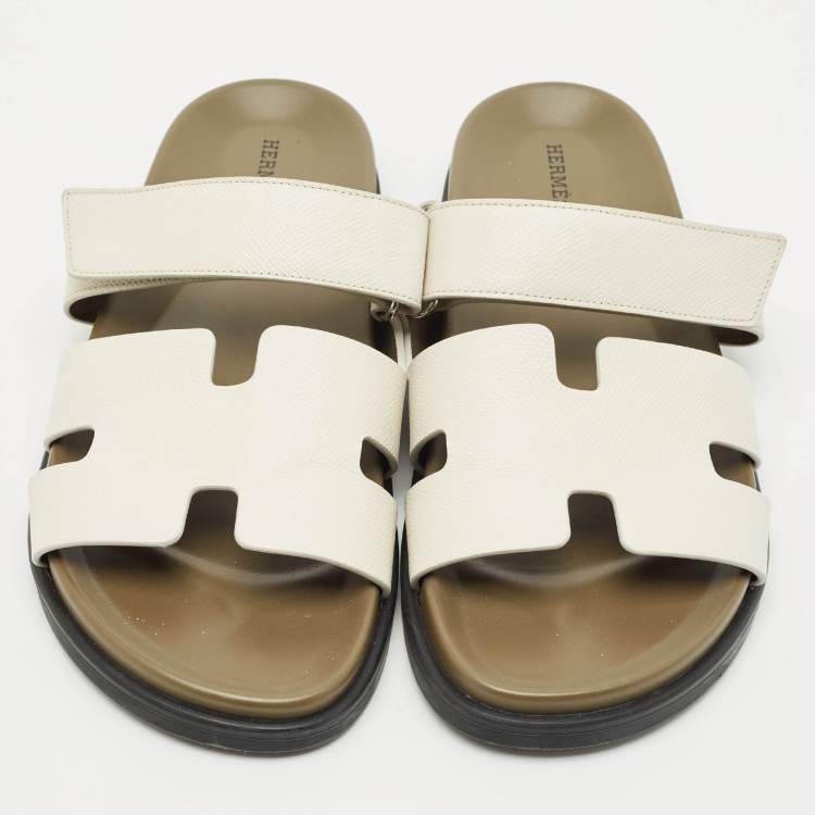 Pre Owned Hermès Off White Leather Chypre Sandals Size 43