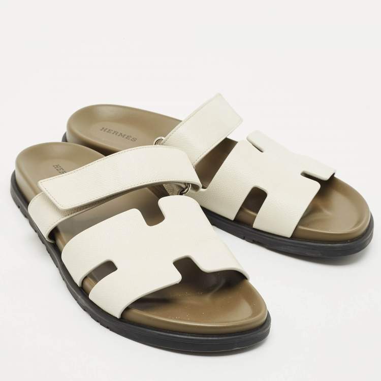 Pre Owned Hermès Off White Leather Chypre Sandals Size 43