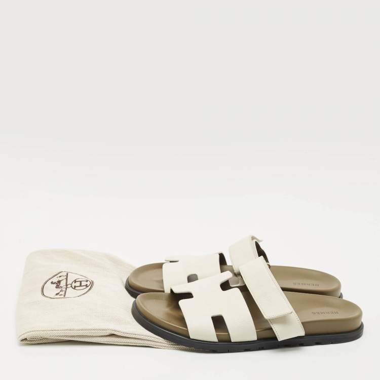Pre Owned Hermès Off White Leather Chypre Sandals Size 43