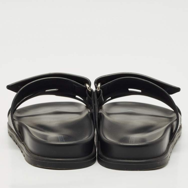 Pre Owned Hermes Black Leather Chypre Sandals Size 37