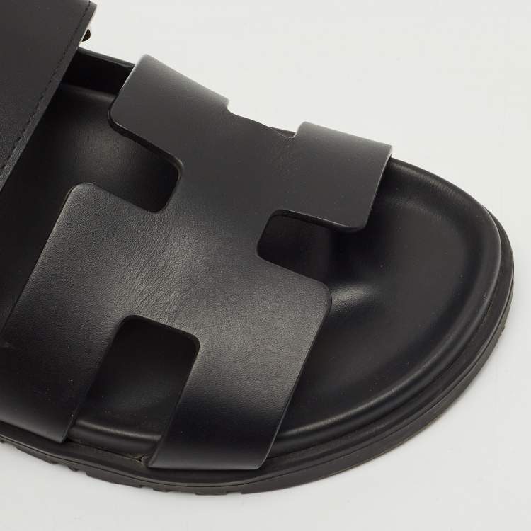 Pre Owned Hermes Black Leather Chypre Sandals Size 37