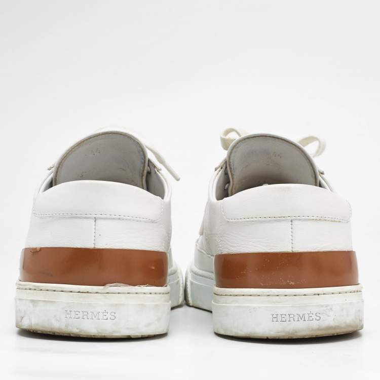 Pre Owned Hermes White Leather Deep Sneakers Size 44