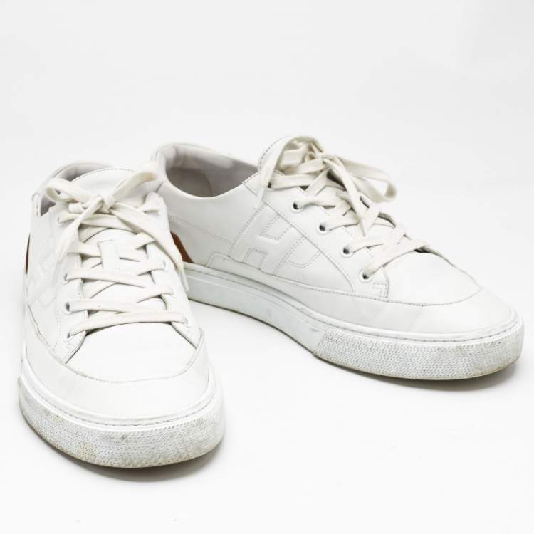 Pre Owned Hermes White Leather Deep Sneakers Size 44