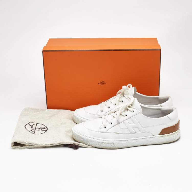 Pre Owned Hermes White Leather Deep Sneakers Size 44
