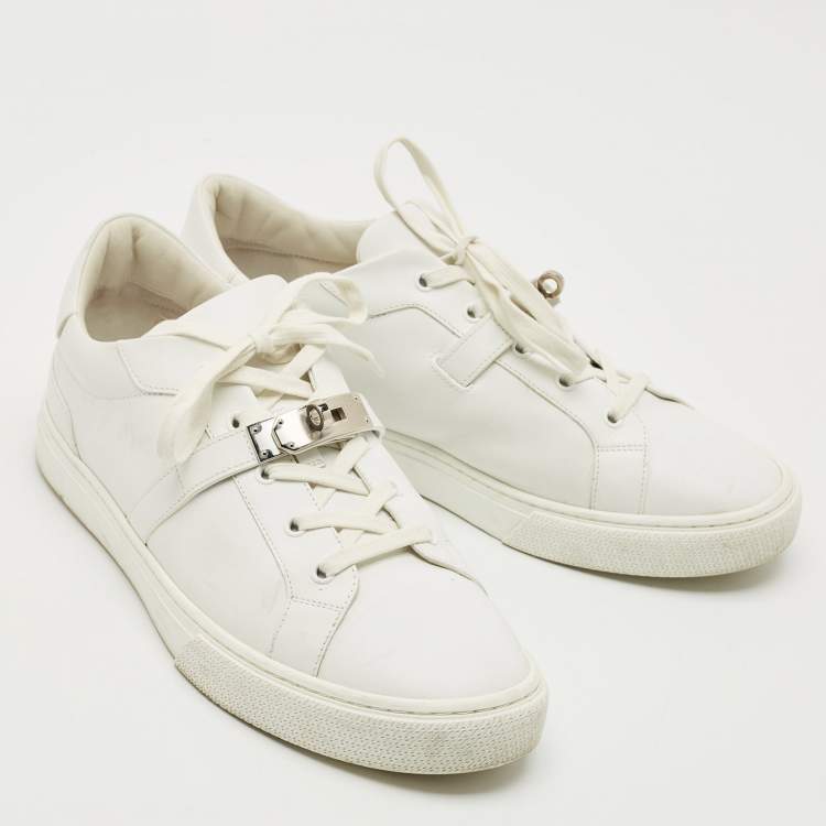 Pre Owned Hermes White Leather Day Low Top Sneakers Size 44