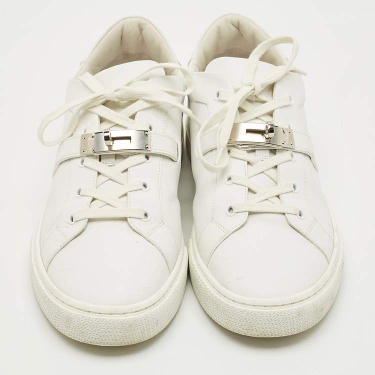 Pre Owned Hermes White Leather Day Low Top Sneakers Size 44