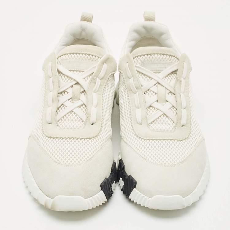Pre Owned Hermes White Mesh and Suede Bouncing Sneakers Size 43