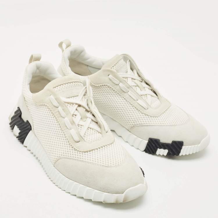 Pre Owned Hermes White Mesh and Suede Bouncing Sneakers Size 43