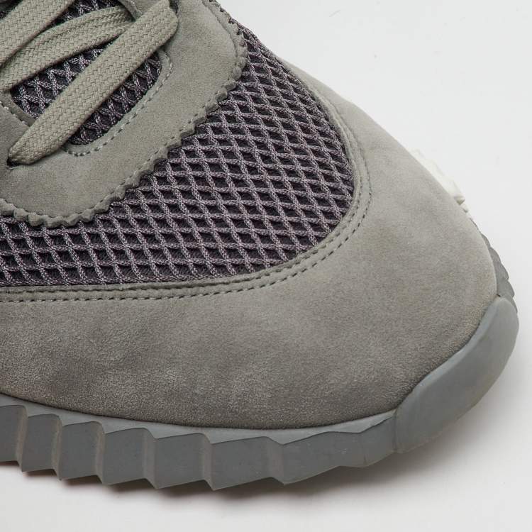 Pre Owned Hermes Grey Mesh and Suede Bouncing Low Top Sneakers Size 42.5