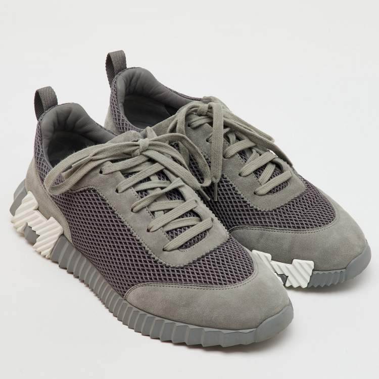 Pre Owned Hermes Grey Mesh and Suede Bouncing Low Top Sneakers Size 42.5
