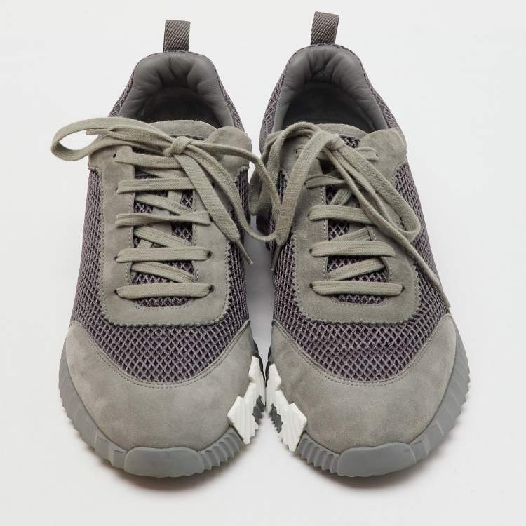 Pre Owned Hermes Grey Mesh and Suede Bouncing Low Top Sneakers Size 42.5