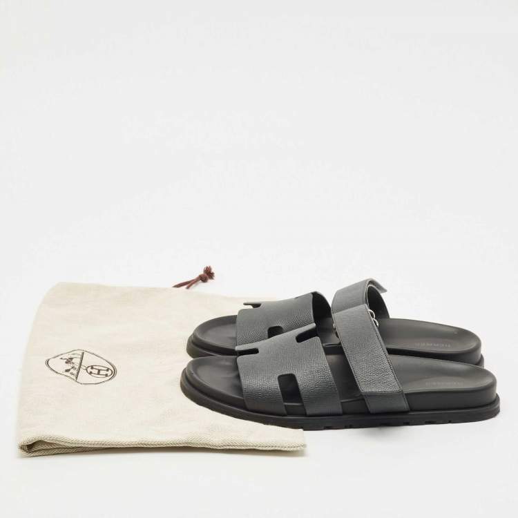 Pre Owned Hermes Grey Leather Chypre Flat Sandals Size 43.5
