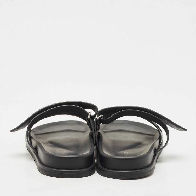 Pre Owned Hermes Grey Leather Chypre Flat Sandals Size 43.5