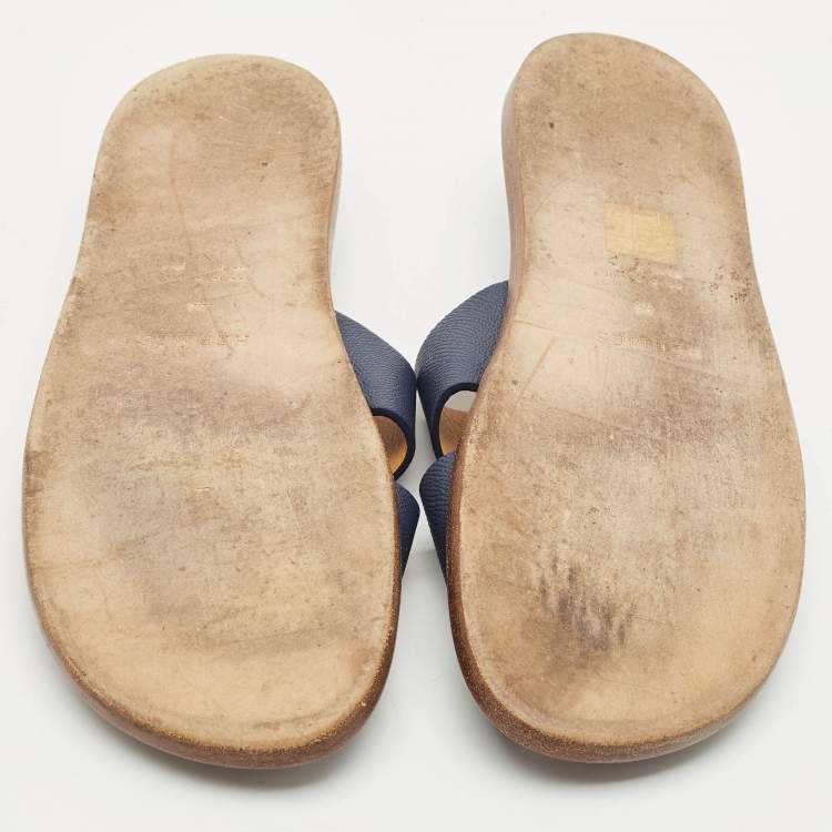 Pre Owned Hermes Brown Leather Izmir Slide Sandals Size 44