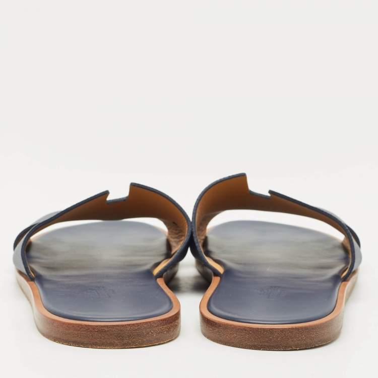 Pre Owned Hermes Brown Leather Izmir Slide Sandals Size 44
