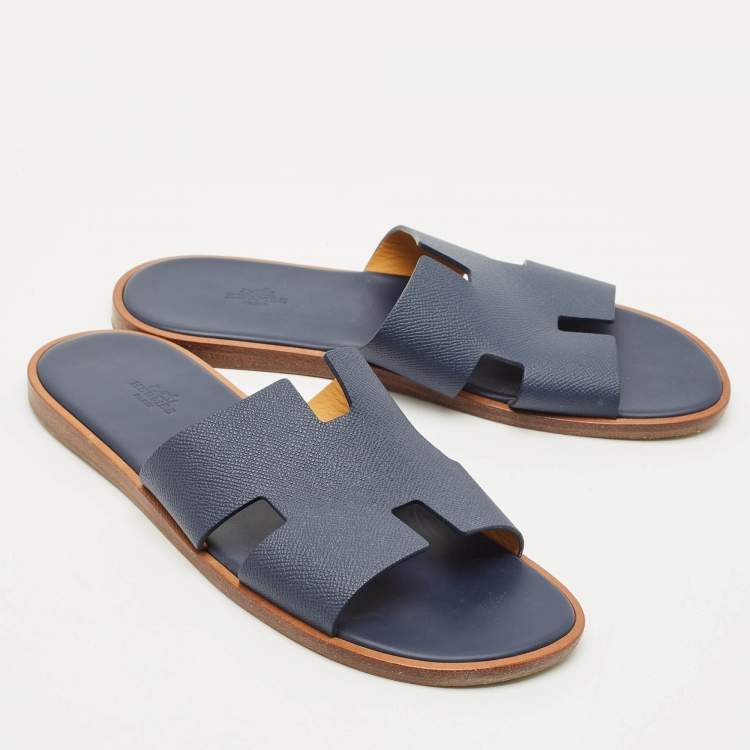 Pre Owned Hermes Brown Leather Izmir Slide Sandals Size 44