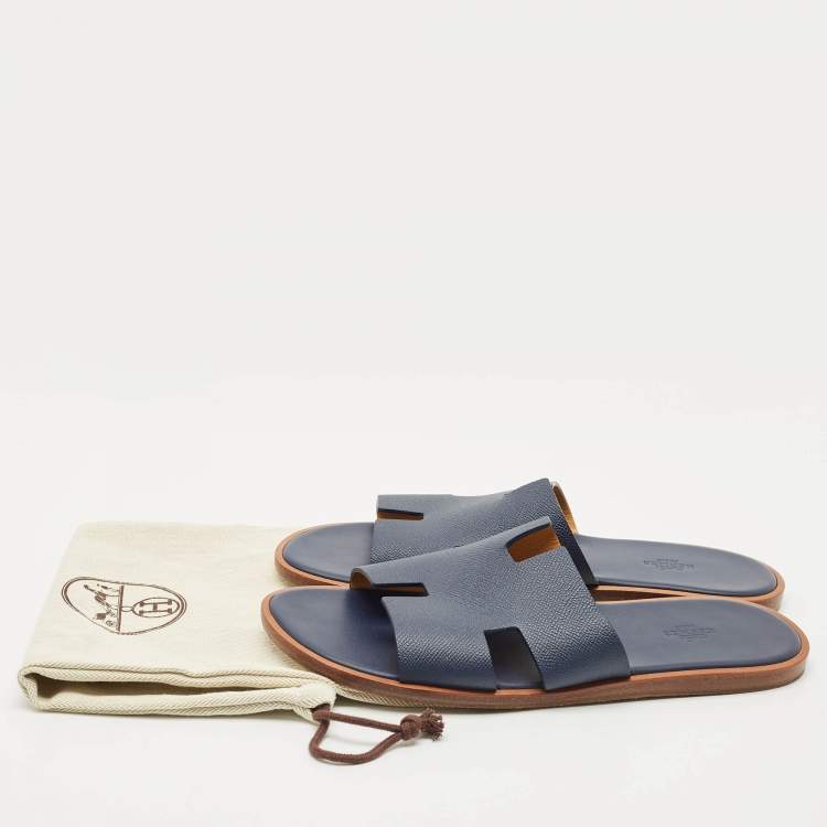 Pre Owned Hermes Brown Leather Izmir Slide Sandals Size 44