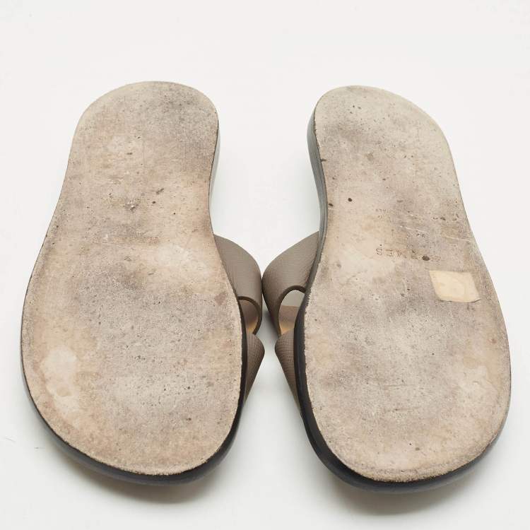 مملوكة مسبقًا Hermes Brown Leather Izmir Slide Sandals Size 44