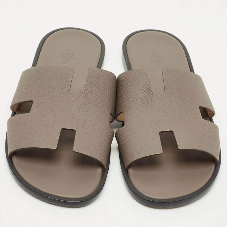مملوكة مسبقًا Hermes Brown Leather Izmir Slide Sandals Size 44