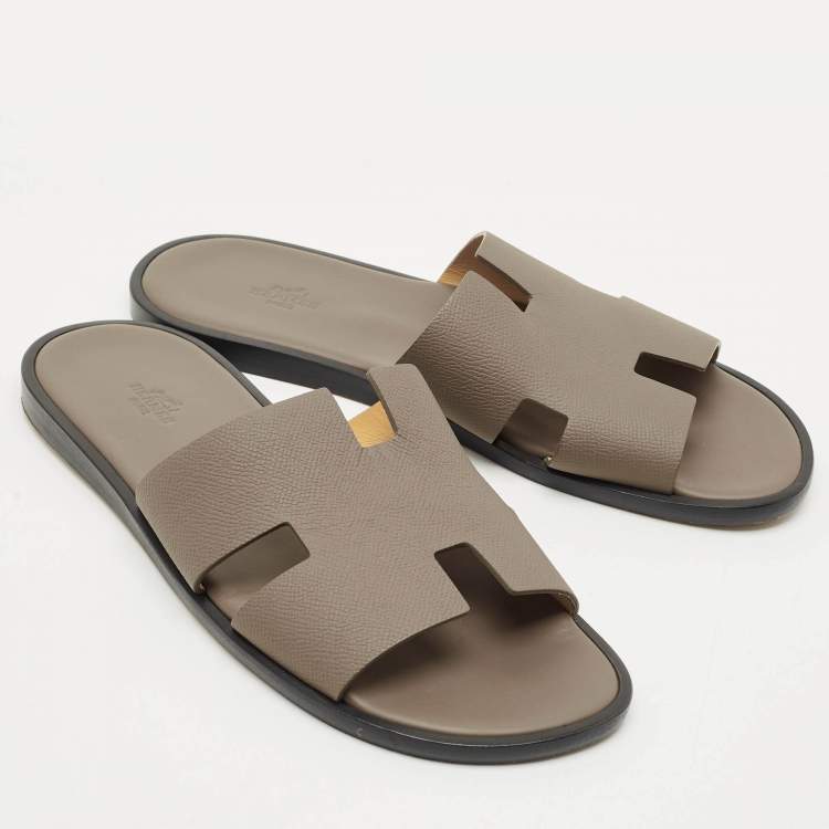 مملوكة مسبقًا Hermes Brown Leather Izmir Slide Sandals Size 44