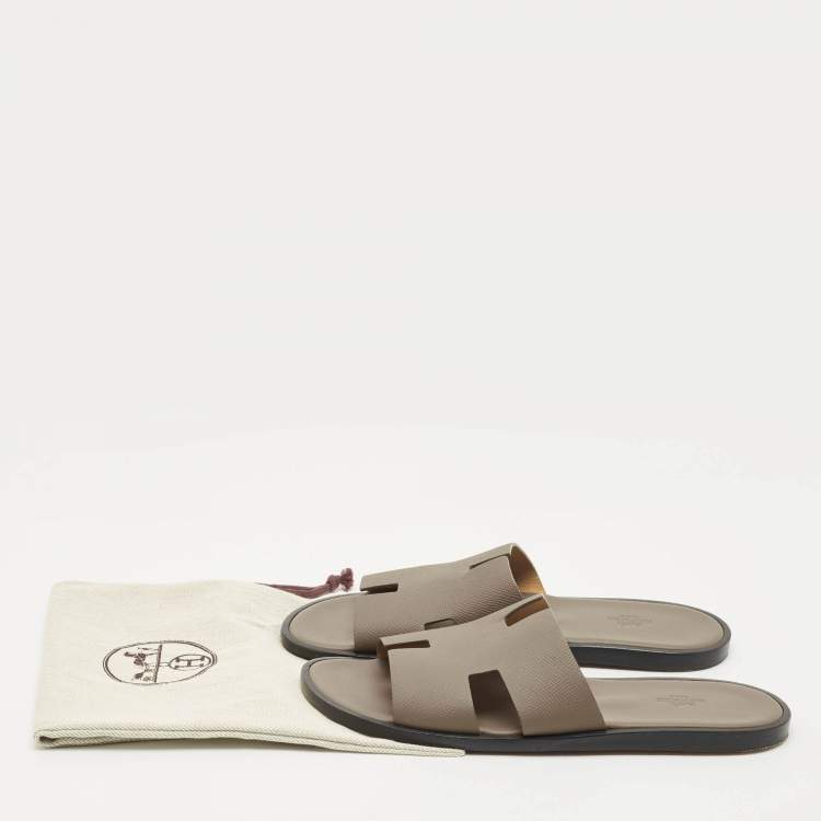 مملوكة مسبقًا Hermes Brown Leather Izmir Slide Sandals Size 44