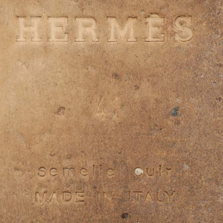 Pre Owned Hermes Beige Leather Izmir Flat Slides Size 41