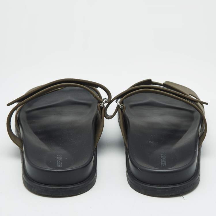 Pre Owned Hermes Brown Leather Chypre Flat Sandals Size 46.5