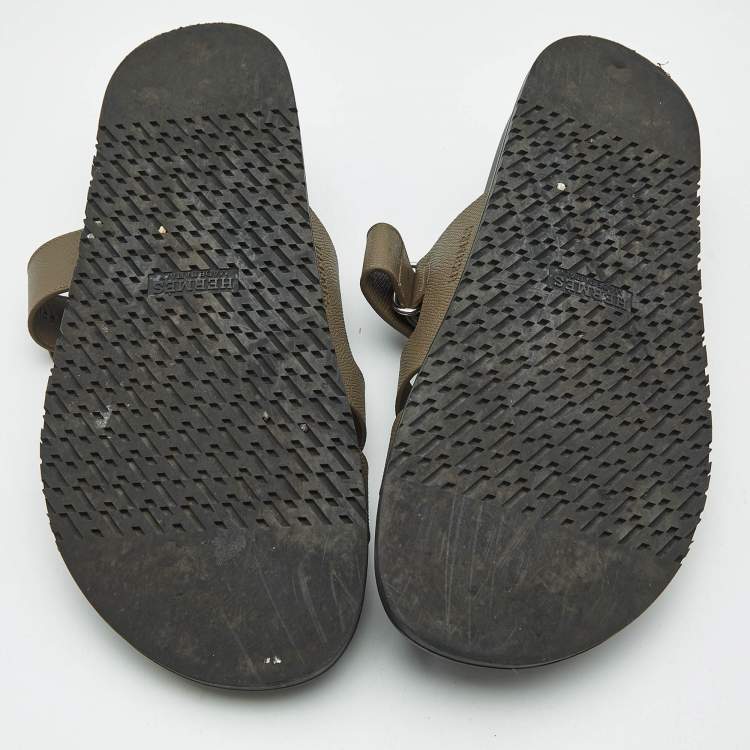 Pre Owned Hermes Brown Leather Chypre Flat Sandals Size 46.5