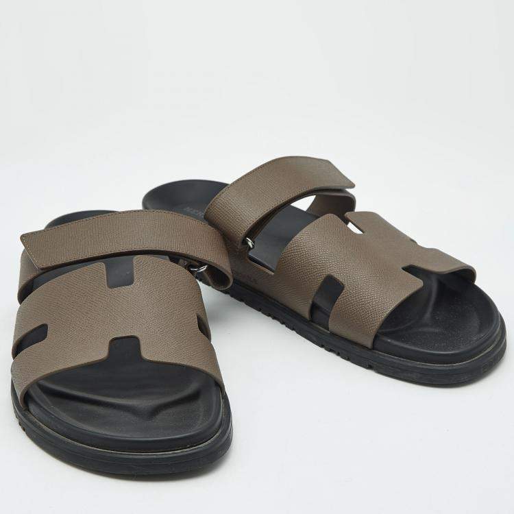 Pre Owned Hermes Brown Leather Chypre Flat Sandals Size 46.5