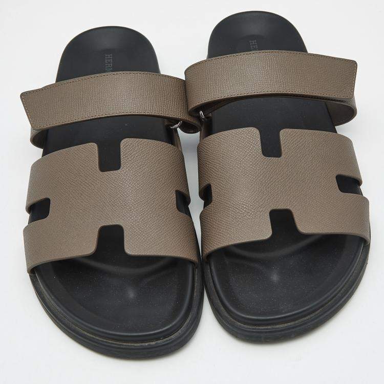 Pre Owned Hermes Brown Leather Chypre Flat Sandals Size 46.5