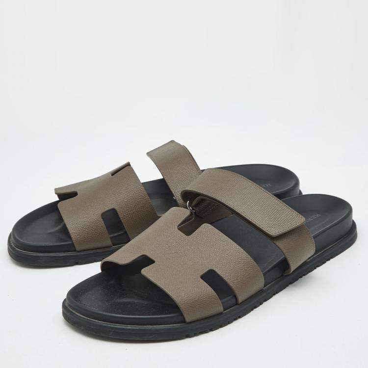 Pre Owned Hermes Brown Leather Chypre Flat Sandals Size 46.5