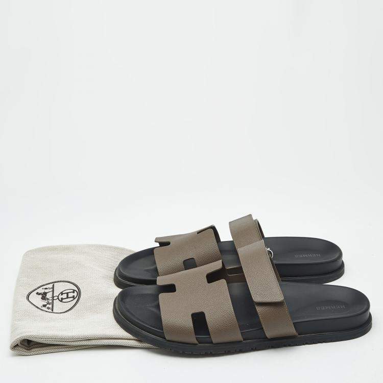 Pre Owned Hermes Brown Leather Chypre Flat Sandals Size 46.5
