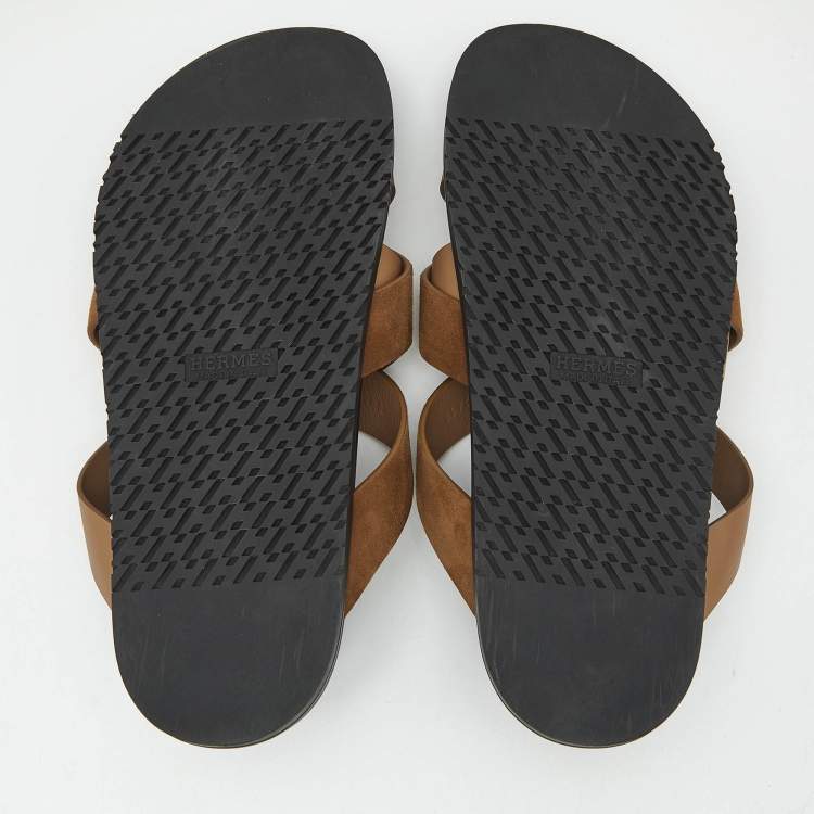 Pre Owned Hermes Brown Leather and Suede Kazimir Sandals Size 46