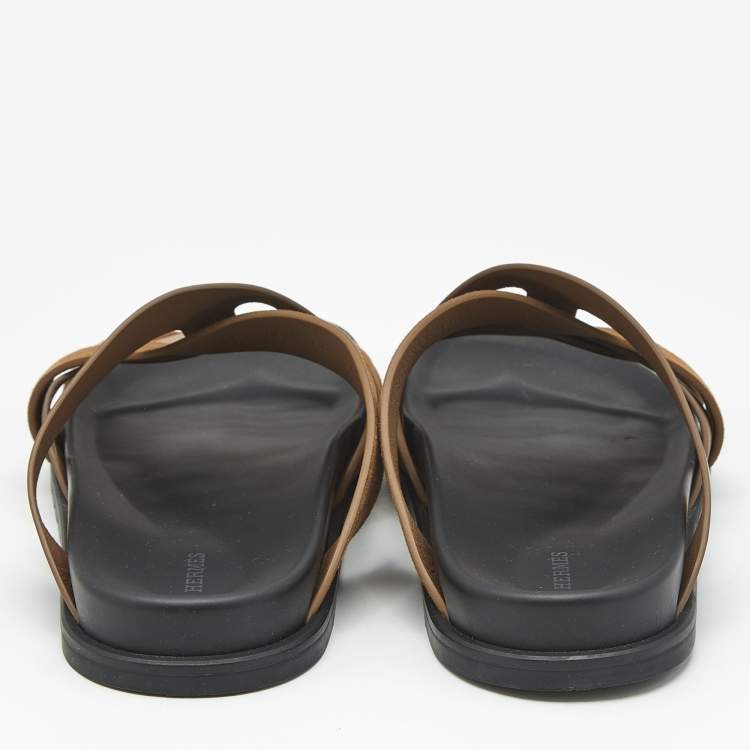 Pre Owned Hermes Brown Leather and Suede Kazimir Sandals Size 46