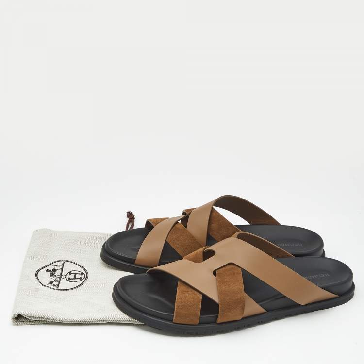Pre Owned Hermes Brown Leather and Suede Kazimir Sandals Size 46
