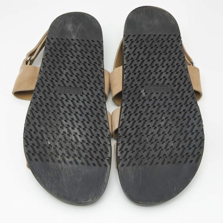 Pre Owned Hermes Beige Suede Genius Flat Sandals Size 44.5