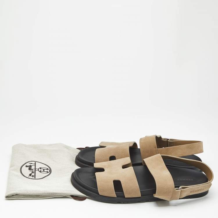 Pre Owned Hermes Beige Suede Genius Flat Sandals Size 44.5
