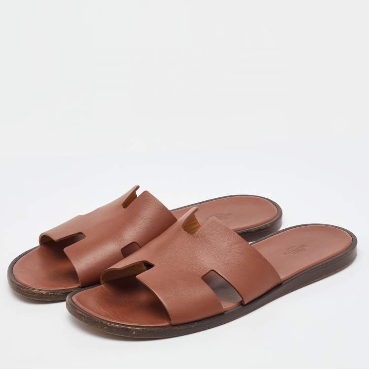 Pre Owned Hermes Brown Leather Izmir Flat Sandals Size 46