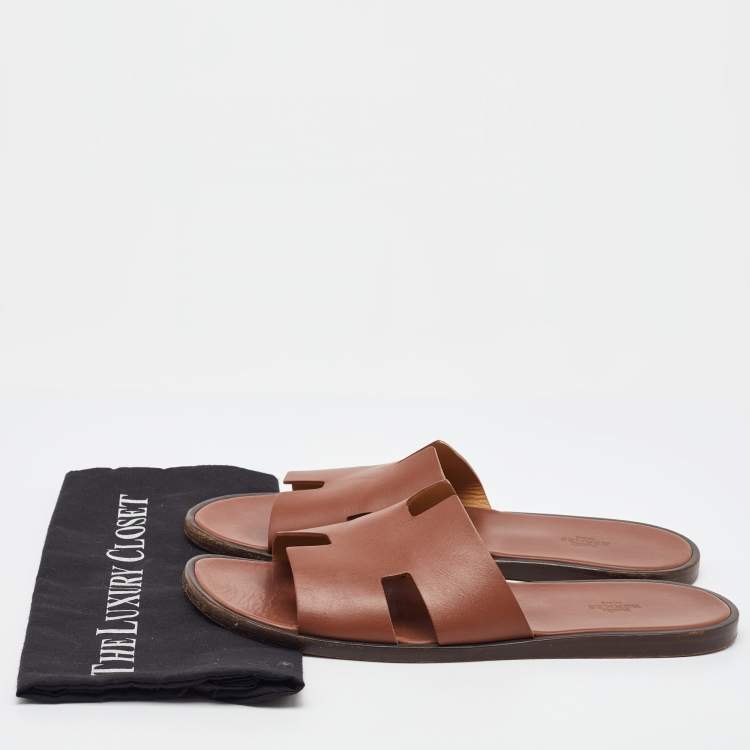 Pre Owned Hermes Brown Leather Izmir Flat Sandals Size 46