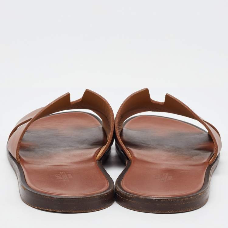 Pre Owned Hermes Brown Leather Izmir Flat Sandals Size 46
