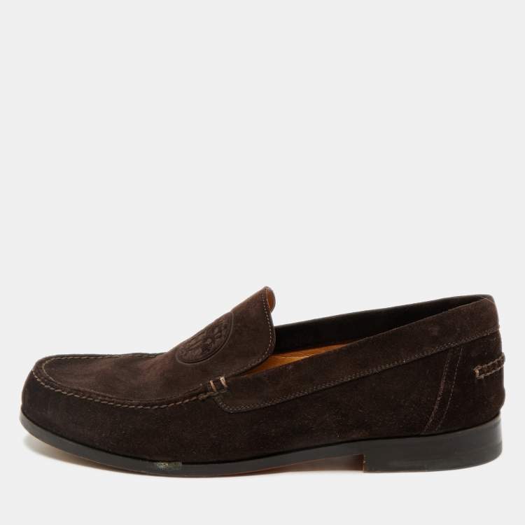 Pre Owned Hermes Chocolate Brown Suede Lucky Moccasins Size 42